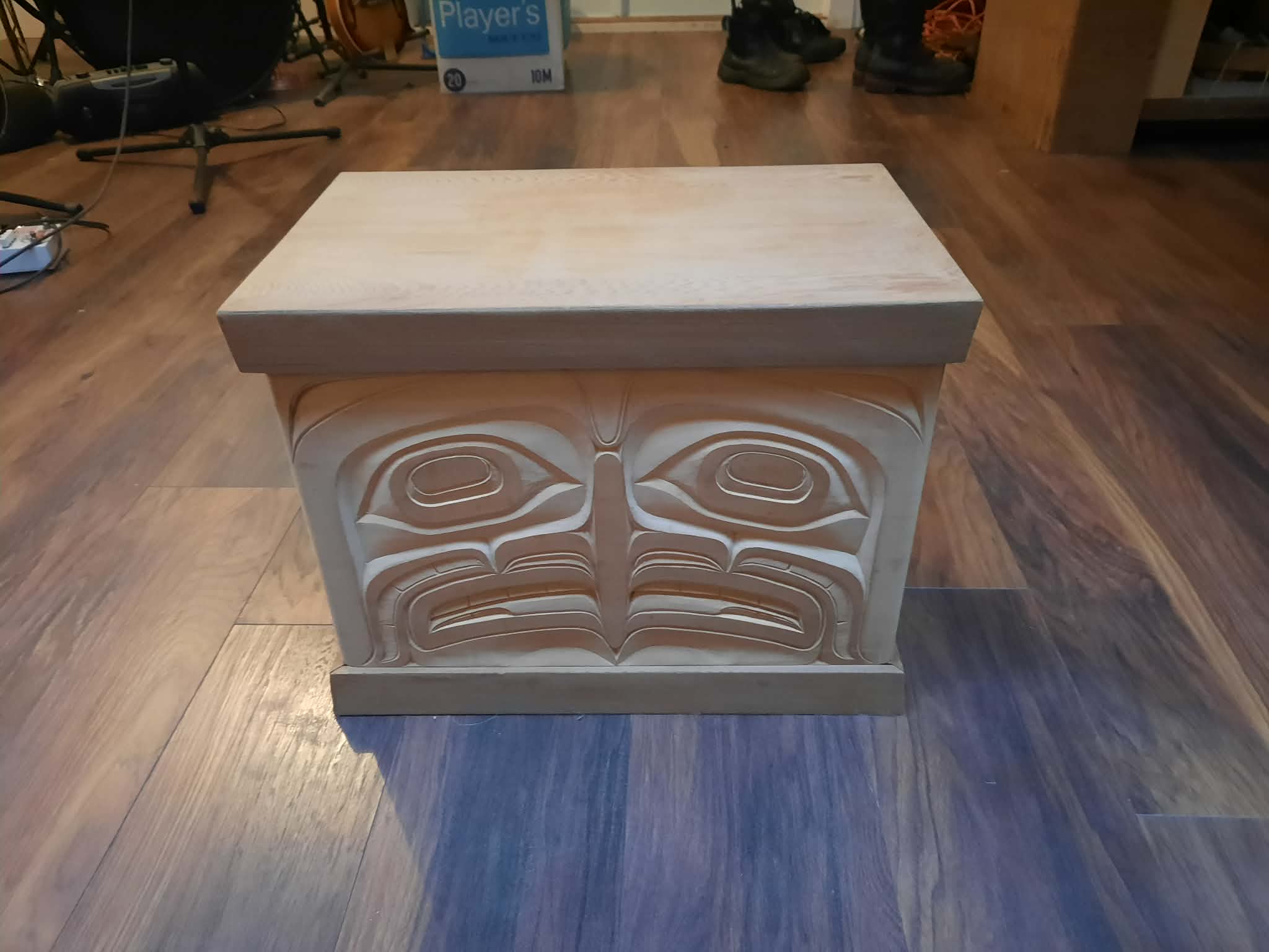 Bentwood box with a drawer, front detail